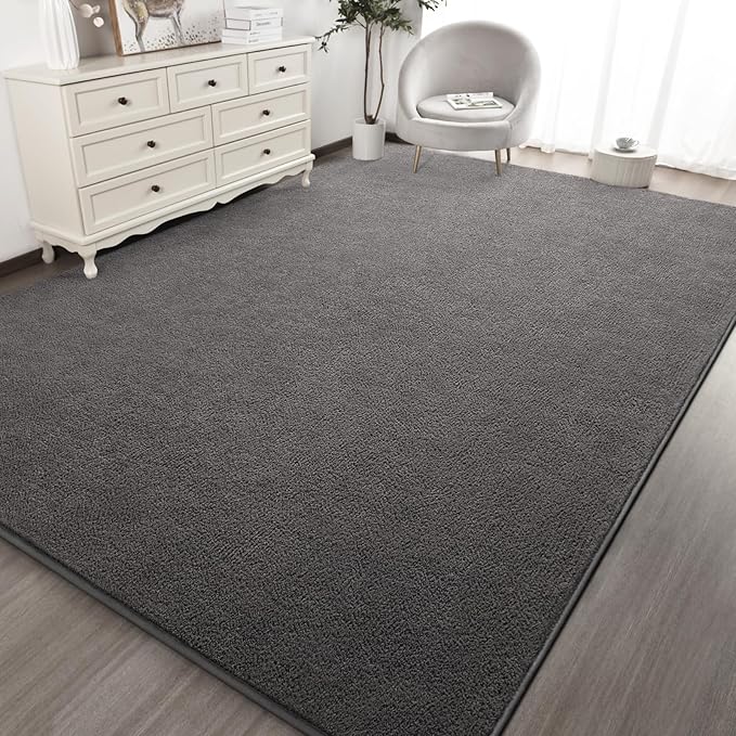 Kimicole 4x6 Washable Area Rugs for Bedroom Living Room, Low Pile Ulta-Thin Solid Color Rug, Non-Slip Soft Fluffy Carpet for Nursery Kids Room Dorm Room Home Decor (Deep Grey)