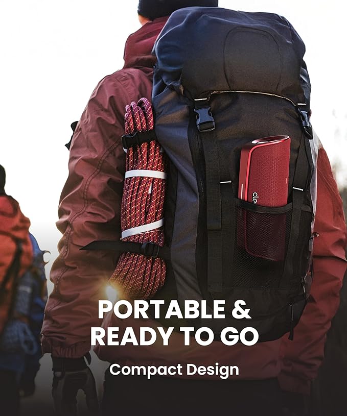 Cleer Scene Portable Bluetooth Speaker,IPX7 Waterproof,Powerful Sound and Deep Bass,Built-in Echo and Noise Canceling Microphone,12 Hours Battery,for Office,Home,Outdoors and Travel-Red