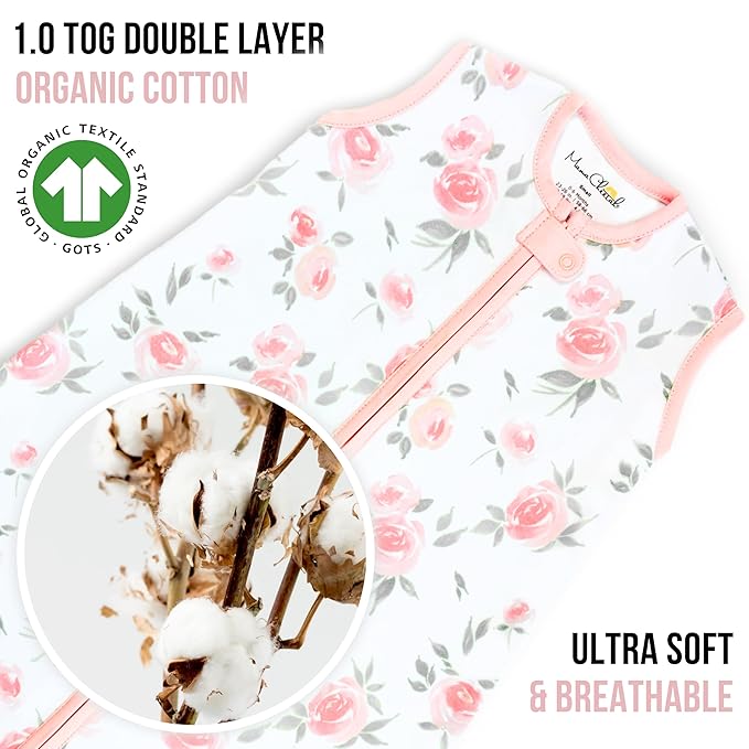 Baby Sleep Sack 1.0 TOG, Organic Cotton Baby Wearable Blanket with Two-Way Zipper, Swaddle Transition Baby Sleeping Bag, All-Season Sleep Sack for Newborn Infant Toddler Boy Girl, 2-Pack, 0-6 Month