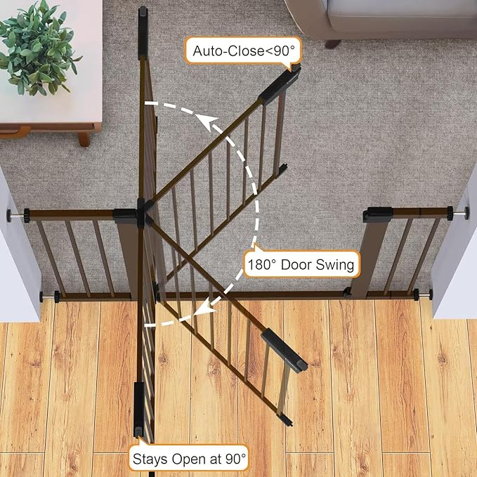 Cumbor 2 Pack 29.7-46" Baby Gate for Stairs, Mom's Choice Awards Winner-Auto Close Dog Gate for doorways, Easy Install Pressure Mounted Pet Gates indoor, Easy Walk Thru Wide Safety Gate for Dog, Brown