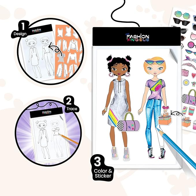Fashion Angels Fashion Design Light Up Sketch Pad 12521, Light Up Tracing Pad, Includes USB, Ultra Thin Tablet, Includes Stencils and Stickers, Recommended for Ages 8 And Up