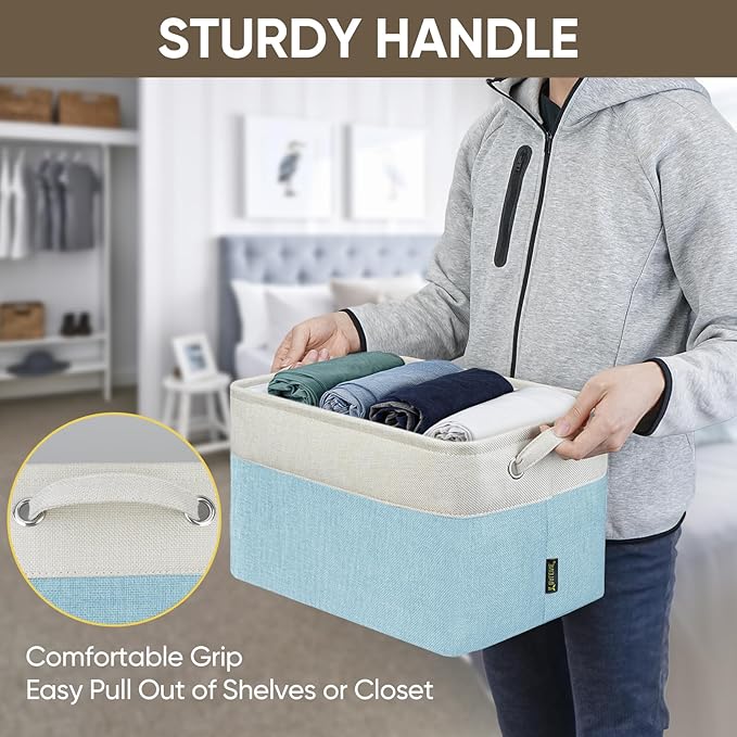 BALEINE 1 Pack Fabric Storage Bins for Shelves, Linen Storage Baskets for Organizing, Decorative Closet Bins for Clothes, Home (Skyblue, 15''x11''x9.5'')
