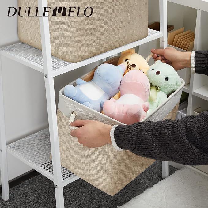 DULLEMELO Storage Baskets Large 16"x12"x12" Tall Rectangular Baskets Fabric Storage Bins for Organizing, Collapsible Shelf Baskets Boxes for Closet, Clothes, Toys (2 Pack,White&Khaki)