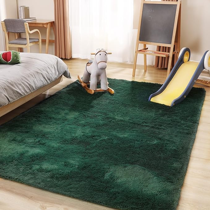 Ultra Soft Fluffy 6x9 Green Area Rugs - Plush Non-Slip Indoor Carpet for Living Room, Bedroom, Nursery, Study, Kids Room Decor