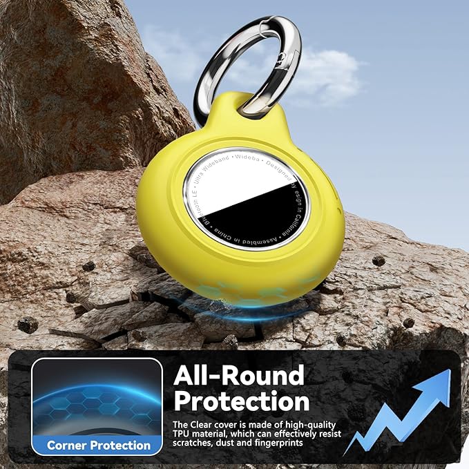 Upgrade Waterproof 2 Pack Airtags Holder with Apple Airtags Keychain, Hard PC Air Tag Case, Anti-Scratch & Shock Air tag Holder, Men's Women's Keyrings & Keychains-Black+Yellow