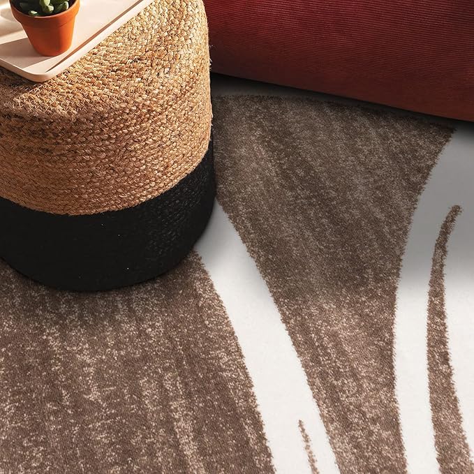 Rugshop Modern Wavy Circles Design 6' 6" (6' 6" Diameter) Brown