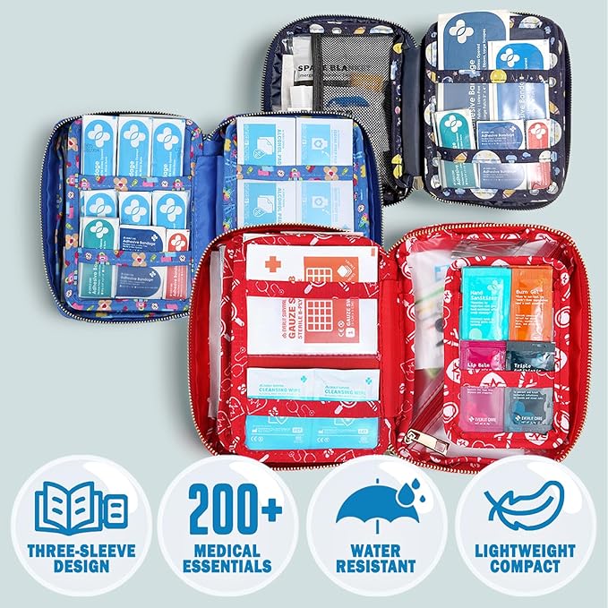 EVERLIT Care Rescue Pack | Family-Friendly First Aid Kit for Kids with 200 Pcs Medical Supplies | Travel-Friendly Compact Storage Bag for Home, Car, Travel, Camping, Adventure (Galaxy)