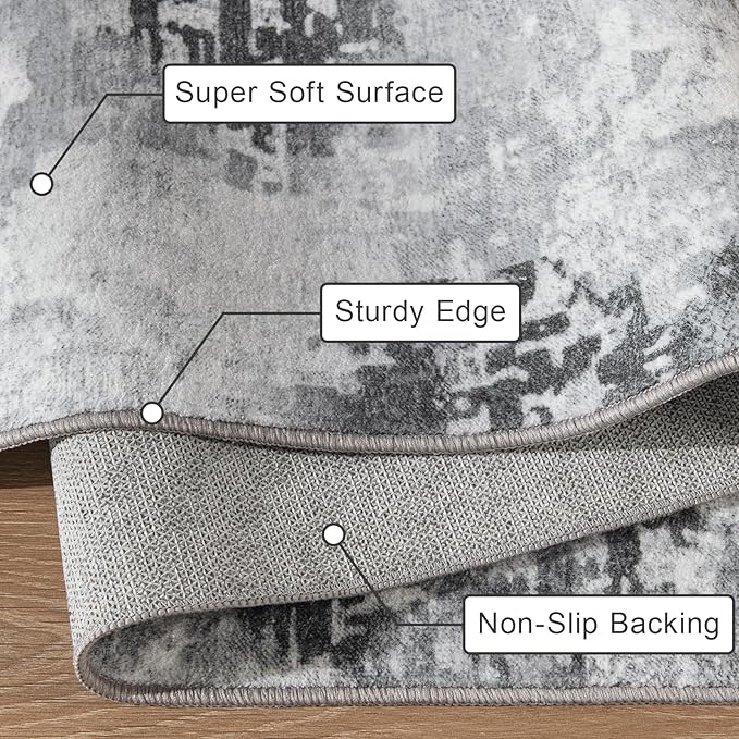 Kelarea Living Room Rug 8x10 Grey Rug Machine Washable Large Area Rugs, Non Slip Abstract Vintage Indoor Carpet for Bedroom, Nursery, Classroom, Dining Room, Home Office