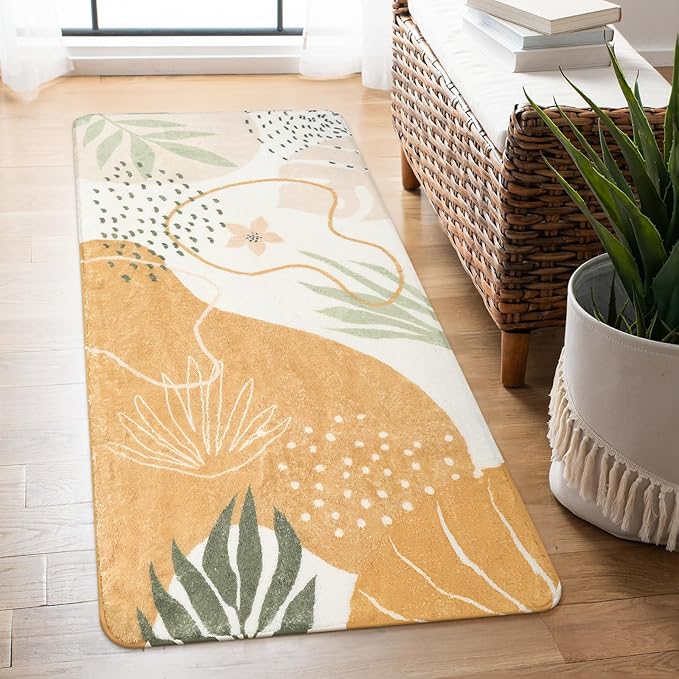 Lahome Washable Rugs for Bathroom - 2x4 Lightweight Non-Slip Laundry Room Rug Kitchen Sink Floor Mat Soft Throw Small Runner Rug, Boho Botanical Print Indoor Rug Runner for Hallway Entrance Bedroom