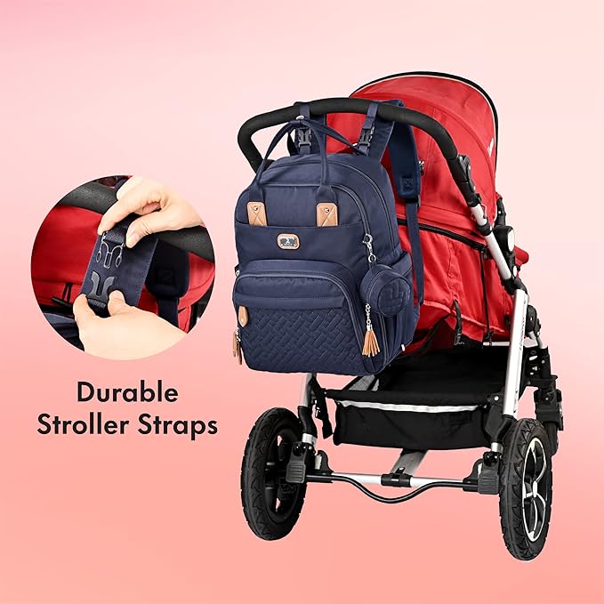 Dikaslon Diaper Bag Backpack with Portable Changing Pad, Pacifier Case and Stroller Straps, Large Unisex Baby Bags for Boys Girls, Multipurpose Travel Back Pack Moms Dads, Navy Blue