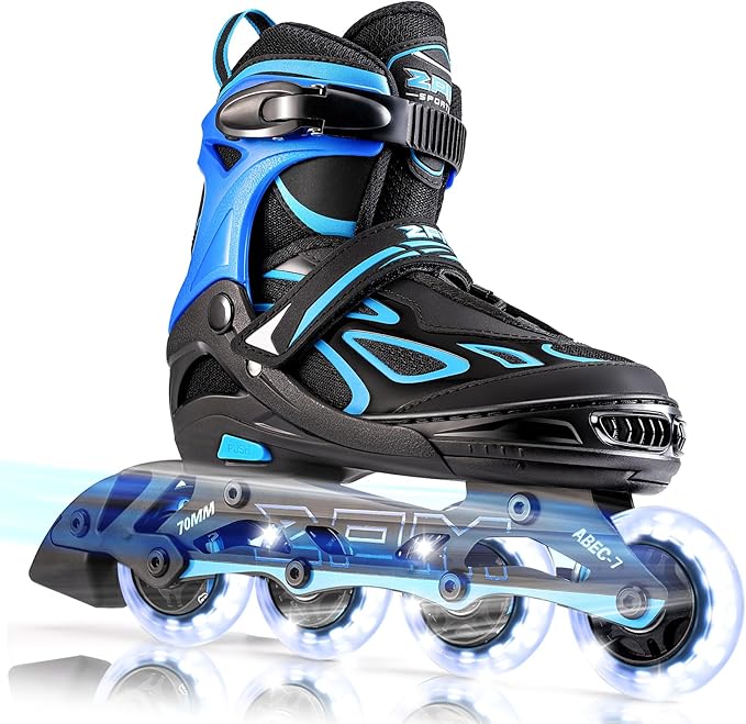 2PM SPORTS Vinal Girls Adjustable Flashing Inline Skates, All Wheels Light Up, Fun Illuminating Skates for Kids Men Adult Women and Boys