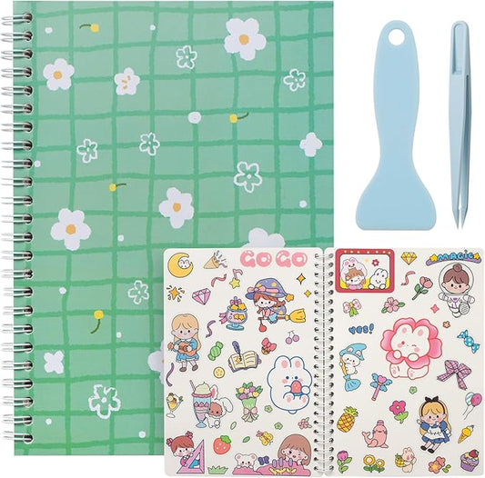 Reusable Sticker Book - 60 Sheets, Collecting Album, Organizer, Blank Book for Adults & Children, Keeper with Tweezer & Spatula, A5