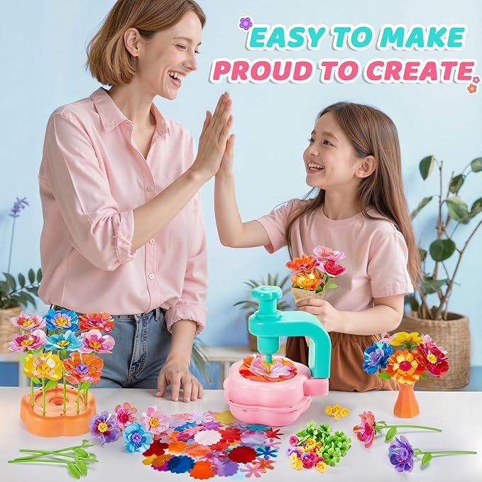 Flower Bouquet Craft Kit for Girls - Arts & Crafts Gift for 4 5 6 7 8 9 Year Old Girls, DIY Flower Making Toy Kit for Kids, Mess-Free Fun & Educational Activities for Preschool Kids, Birthday Gift