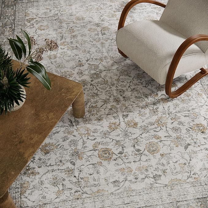 Machine Washable Rugs for Living Room: 9x12 Area Rugs for Bedroom Vintage Stain Resistant Non Slip Low Pile Soft Boho Carpet for Kitchen Dining Room Farmhouse Kids Room Nursery