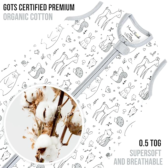 Mama Cheetah Baby Sleep Sack 0.5 TOG, Organic Cotton Baby Wearable Blanket with Two-Way Zipper, Swaddle Transition Baby Sleeping Bag for Newborn Infant Toddler Boy Girl, 0-6 Months