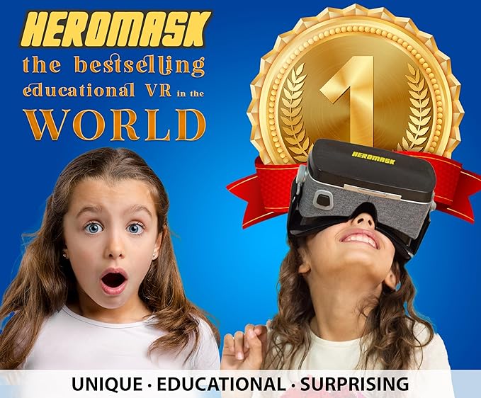 Heromask Virtual Reality Headset for Kids + Video Games to Learn Spanish Italian etc [Language Learning] VR for Kids. Kids Gifts for Boys and Girls for Age 5 to 12 Years Old. Educational