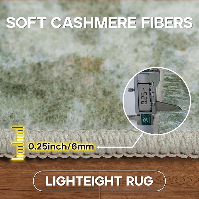 5x7 Area Rugs for Living Room Rug Washable: Modern Rug for Dining Room Bedroom Carpet Non Slip Low Pile 5 by 7 Indoor Abstract Nursery Home Office Green