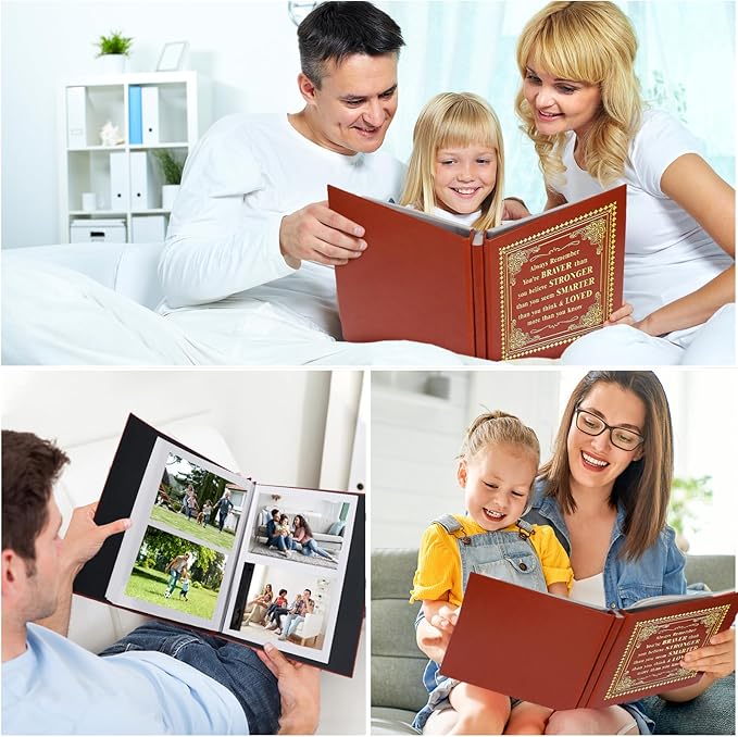 Inspirational Leather Photo Album,Magnetic Self-Stick Page Photo Album,Family Album,Hand Made DIY Albums Holds 3x5, 4x6, 5x7, 6x8 Photos (brown-always remember)