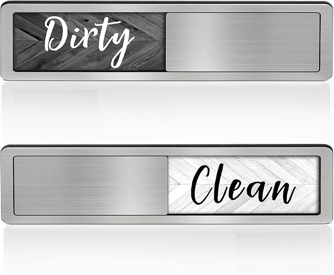 Dishwasher Clean Dirty Sign-Dishwasher Magnet Stainless Steel Clean Dirty Sign for Kitchen Organization Farmhouse Dishwasher Slide Indicator, Optional Adhesive Stickers