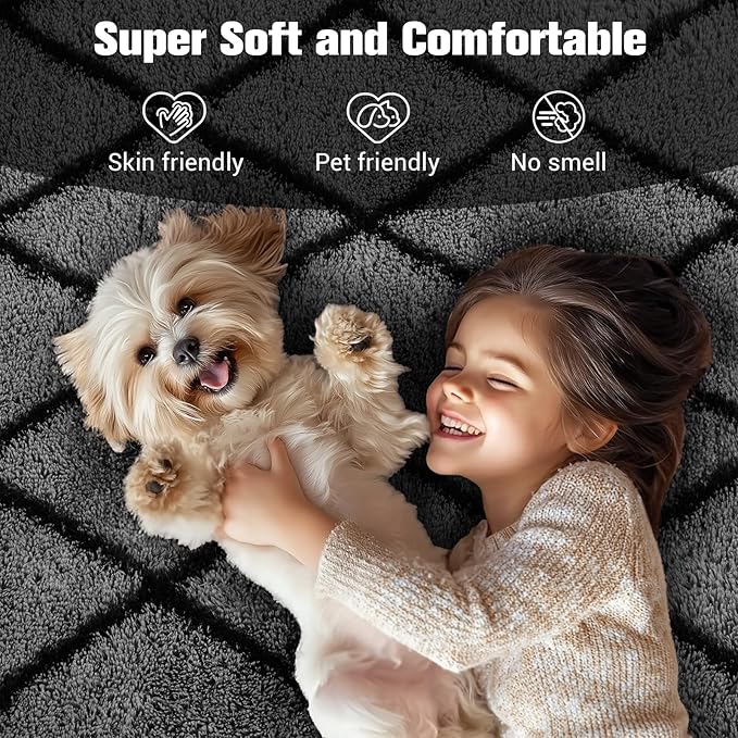 Fluffy Rug for Bedroom, 6X9Feet Stripe Checkered Rug Anti-Skid High Pile for Living Room Bedroom Kids Room Nursery, Dorm Home Decor