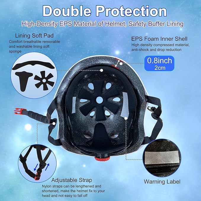 Kids Bike Helmet with DIY Stickers and Knee Pads Elbow Pads Wrist Guard Set for Ages 3-8-14 Toddler Boys Girls Helmet for Roller Skates Cycling Skateboarding Bicycle Scooter