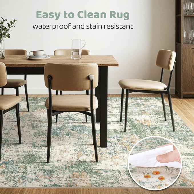5x7 Area Rugs Living Room: Washable Large Abstract Soft Green Rug Stain Resistant Indoor Floor Non-Slip Accent Carpet for Men Modern Home Enthusiasts Aged 25-45 - Bedroom Office Playroom