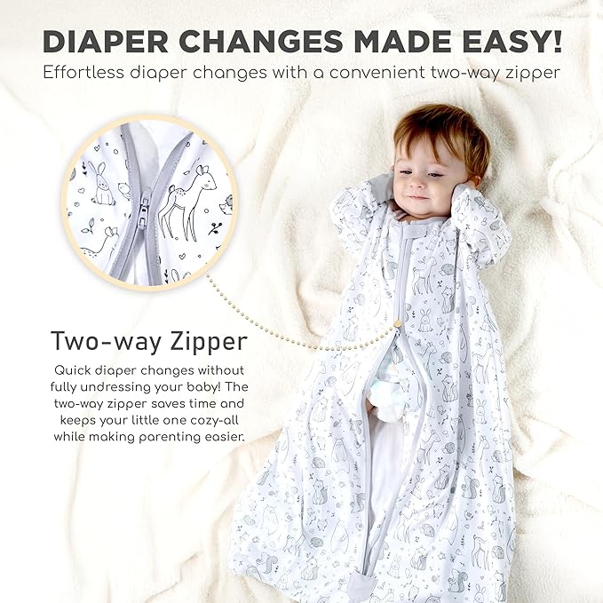 Mama Cheetah Baby Sleep Sack with Sleeves, 0.5 TOG Organic Cotton Wearable Blanket and Two-Way Zipper, Swaddle Transition Long Sleeve Sleeping Bag for Newborn Infant Toddler, 12-18 Months