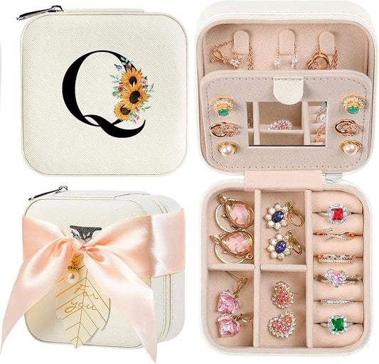 AYGXU Travel Jewelry Box for Women and Girls - Small Case With Initial A-Z - Teacher Gifts