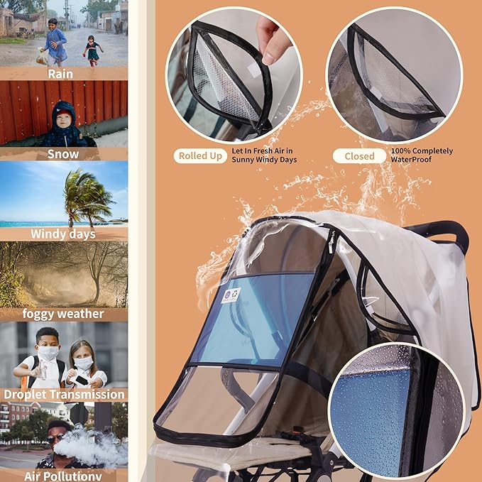 Bemece Stroller Rain Cover Universal Stroller, Travel Weather Shield Windproof and Waterproof Protect from Dust and Snow