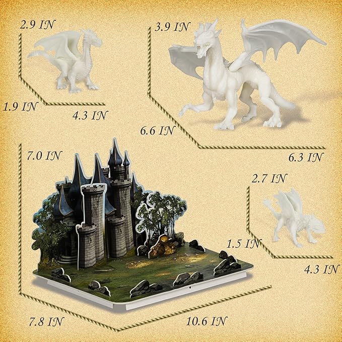 Kids Arts Crafts Set - Dragon Toys Painting Kit with 3 Dragons Figurines and 3D Jigsaw Puzzle Castle, Best Tween Paint Gift to Create Own Powerful Dragon