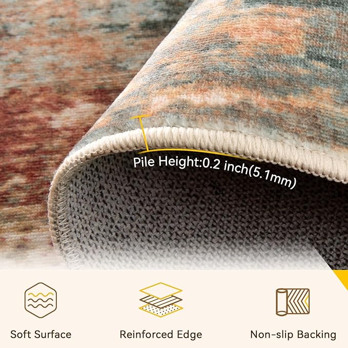 Washable Area Rugs 8'x10' Non-Slip Modern Abstract Soft for Living Room Entryway Bedroom Nursery, Print Pattern, Brown Rust Red Multi