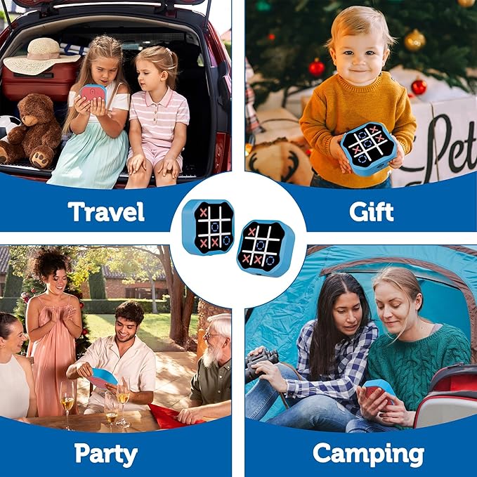 3 in 1 Electronic Tic Tac Toe Game, Handheld Digital Tic Tac Toe Bolt Game with Silent Mode, Portable Learing Toy Gift for Kids & Adults, Blue (One Pack)