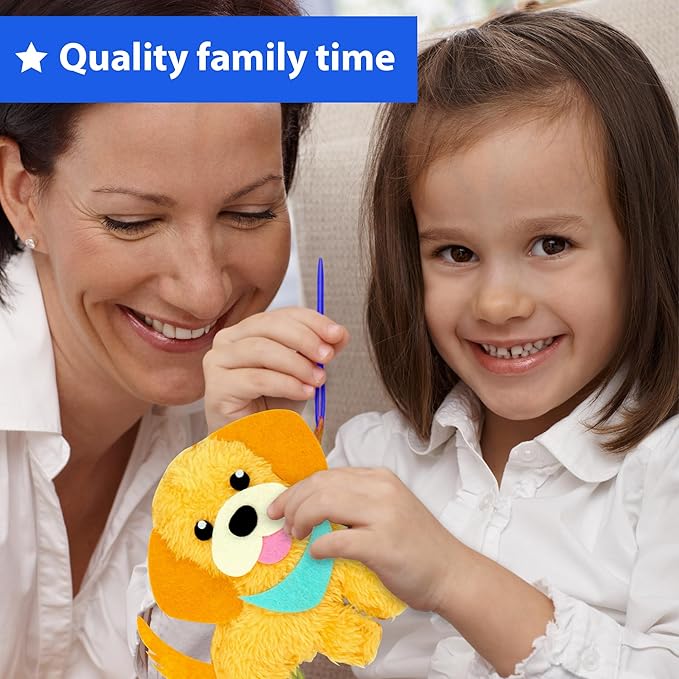 KRAFUN Easy Sewing Kit for Beginner Kids Arts & Crafts, 8 Easy DIY Projects of Stuffed Animal Dolls of Puppies & Kittens, Dogs and Cats, Instructions & Felt, Gift for Girls, Boys, Learn to Sew