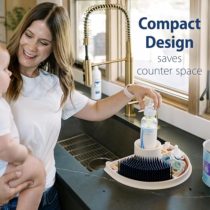 Dr. Brown's 2-in-1 Dry & Prep Silicone Mat, Silicone Baby Bottle Drying Mat with Removable Pegs for Baby Essentials, Built-in Bottle Prep, BPA-Free