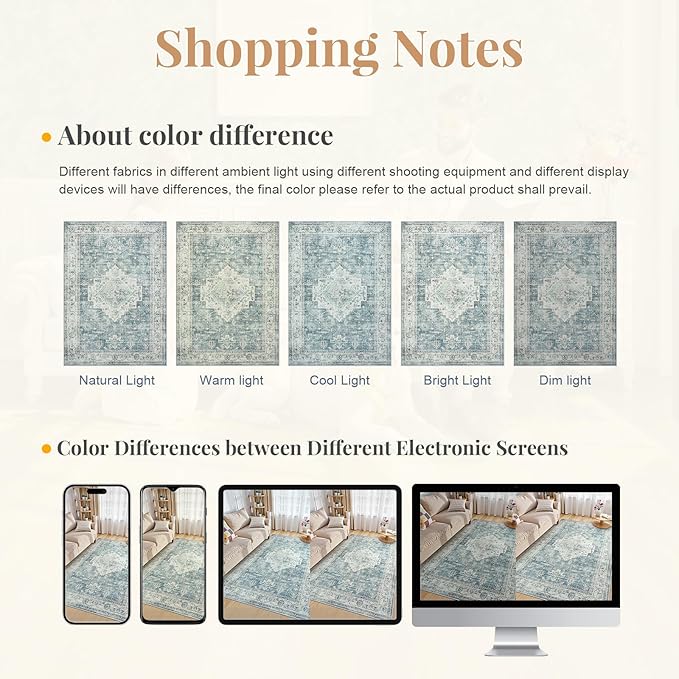 LIVEBOX Washable Area Rug 8x10 Rugs for Living Room Bedroom, Non-Slip Boho Indoor Carpet for Dining Room Office, Low-Pile Farmhouse Soft Carpets for Kids Nursery Room Playroom, Blue