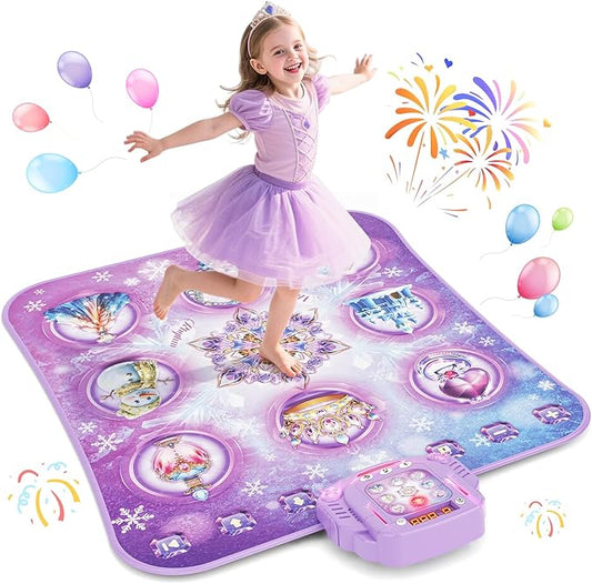 Dance Mat Toy for 3-12 Year Old Girls, Electronic Dance Pad with Wireless Bluetooth,Frozen 8-Button Music Princess Toys Play Mat for Kids with LED Light, Built-in Music, Toddlers Birthday Gift Ages 3+