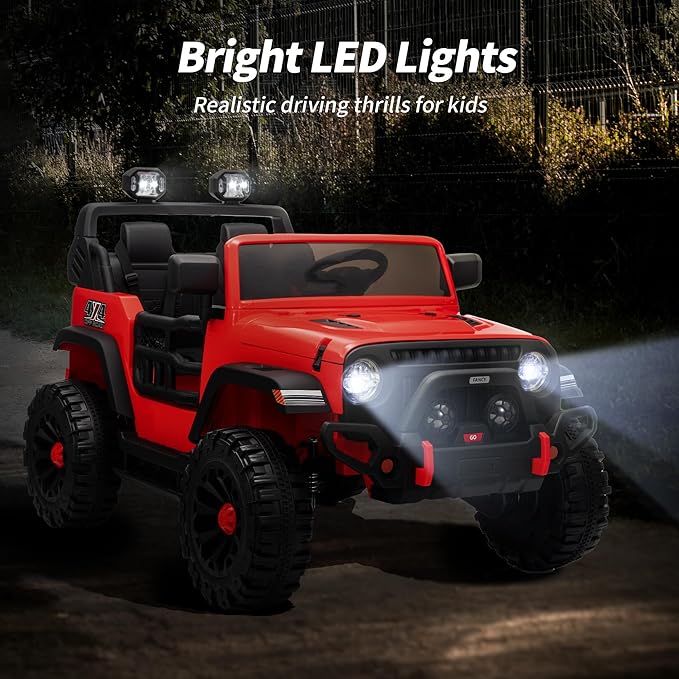 2 Seater Ride on Toy Car for Kids, 24V 4WD Ride-on Truck Kids Electric Car with Remote Control, 4x200W Motors - Red