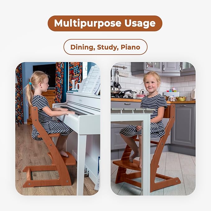 FORNEL Adjustable Wooden High Chair for Babies, Toddlers & Kids | The Grow-with-Me Chair from 6 Months to 200 lbs | Modern, Easy to Clean Dining Chair (Walnut)