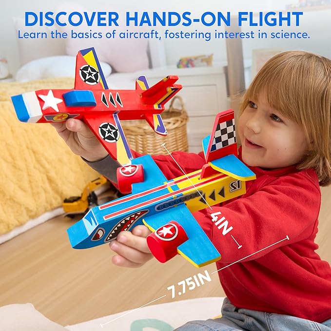 Klever Kits 4 DIY Wooden Aircrafts-Build & Paint Your Own Wooden Airplane Craft Kit, Art & Craft Kit DIY Projects, Easy to Assemble Birthday Gifts for Boys 6-12 Year Old