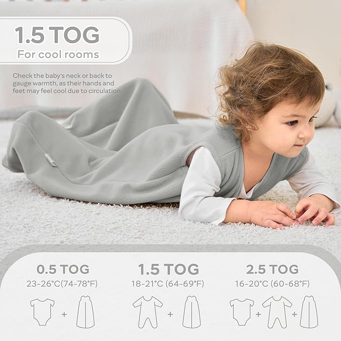 JELLYMONI Fleece Baby Sleep Sack 12-18 Months, 2 Pack 1.5 TOG Baby Wearable Blanket Winter Infant Sleeping sack with 2-Way Zipper, Warm Toddler Sleep Sack