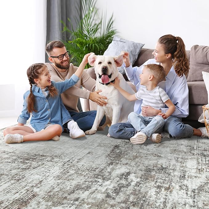 Runner Rug for Hallways Kitchen 2'6"x8' Washable, Non Slip Carpet 8ft Area Rugs Entryway Rubber Backed 8 Feet Neutral Abstract Modern Low Pile Indoor Brown Grey