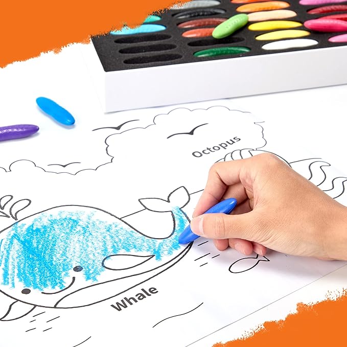 YPLUS Peanut Crayons Set for Kids, Art Case with 12 Colors Crayons and Wall Sticker Paper Rolls, Non-Toxic Toddler Coloring Supplies Stocking Stuffers for Kids Toddler