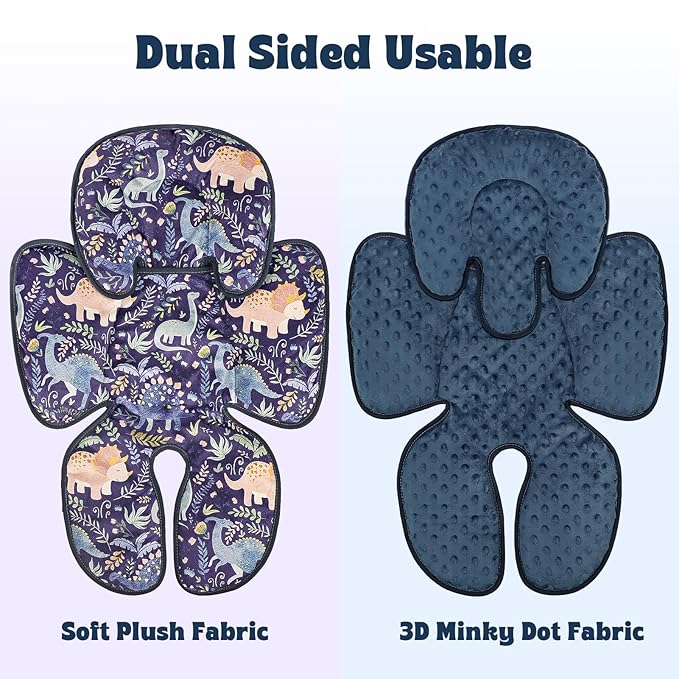 Pea Pod Infant Car Seat Insert 2-in-1 Baby Car Seat Head & Body Support for Newborn Girl Reversible 3 Layer Warm Preemie Carseat Stroller Cushion Headrest with Soft Minky Dot Fabric, Cute Dinosuar