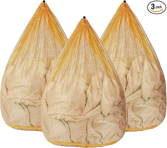 3Pcs Mesh Laundry Bags Washing Machine Mesh Wash Bags Jumbo for Delicates Clothes,Bed Linen,Toys with Drawstring Closure Sturdy(3 XXLarge 28 x 26 Inches, Yellow)