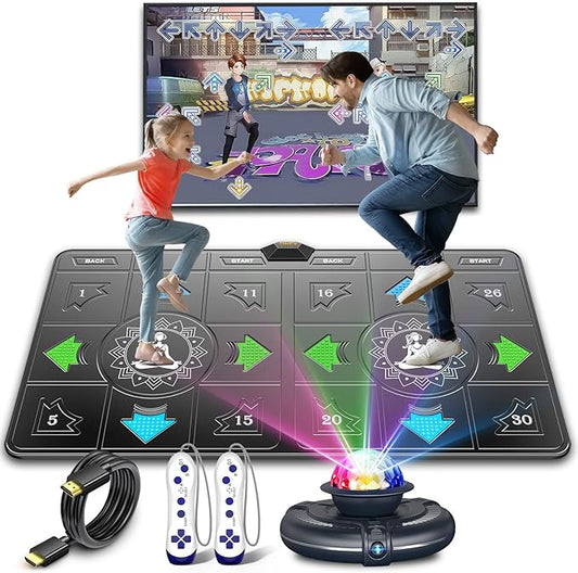 FWFX Dance Mat for Kids and Adults, 2-Player Musical Electronic Dancing Game for TV, Active Indoor Game for Family Parties & Basement Fun - Birthday for Boys, Girls (Gray)
