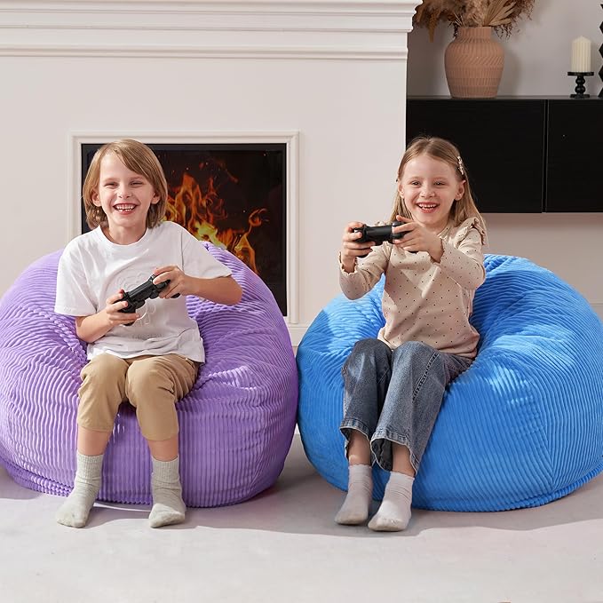 Homguava 2FT Bean Bag Chair,Teardrop Bean Bags Small Beanbag Chair with Memory Foam Filled and Ultra Soft Corduroy Cover for Living Room, Bedroom (Small,Purple)