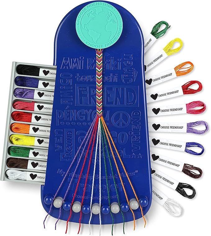 Choose Friendship Bracelet Making Kit – 20 Pre-Cut Threads, Portable Loom with Storage, Makes 8 Bracelets, Craft Gift for Kids Ages 8+, Dark Blue “Blueberry”