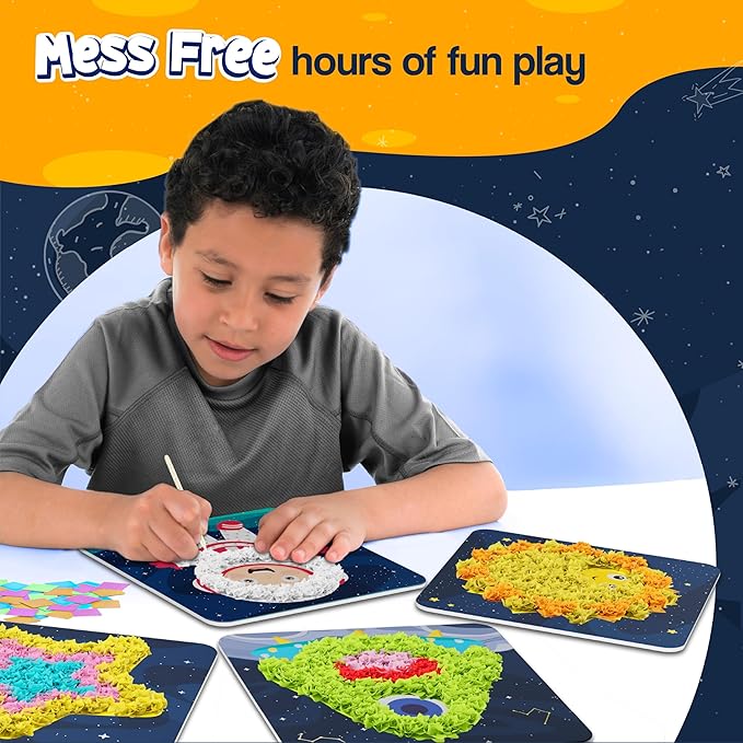 jackinthebox Poke Poke Art for Kids – Space Theme, Mess-Free Fabric Art and Craft, Flower Pressing Kits, Gift for Kids, Toys for Girls and Boys Ages 4 5 6 7 8