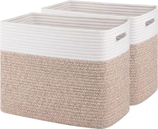 OIAHOMY Storage baskets for Shelf, Toy Storage Basket, Collapsible Storage Bins, Blanket Basket Living Room, Closet Storage for Bedroom, 15 x 9.8 x 11.8 Inches-Pack of 2-Brown, FSB-H-P-02