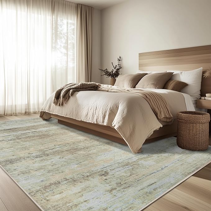 5x7 Area Rug Living Room Rugs - Washable Rug Large Modern Abstract Soft Thin Carpets Indoor Floor No Slip Vintage Carpet for Bedroom Under Dining Table Nursery Home Office Decor Brown